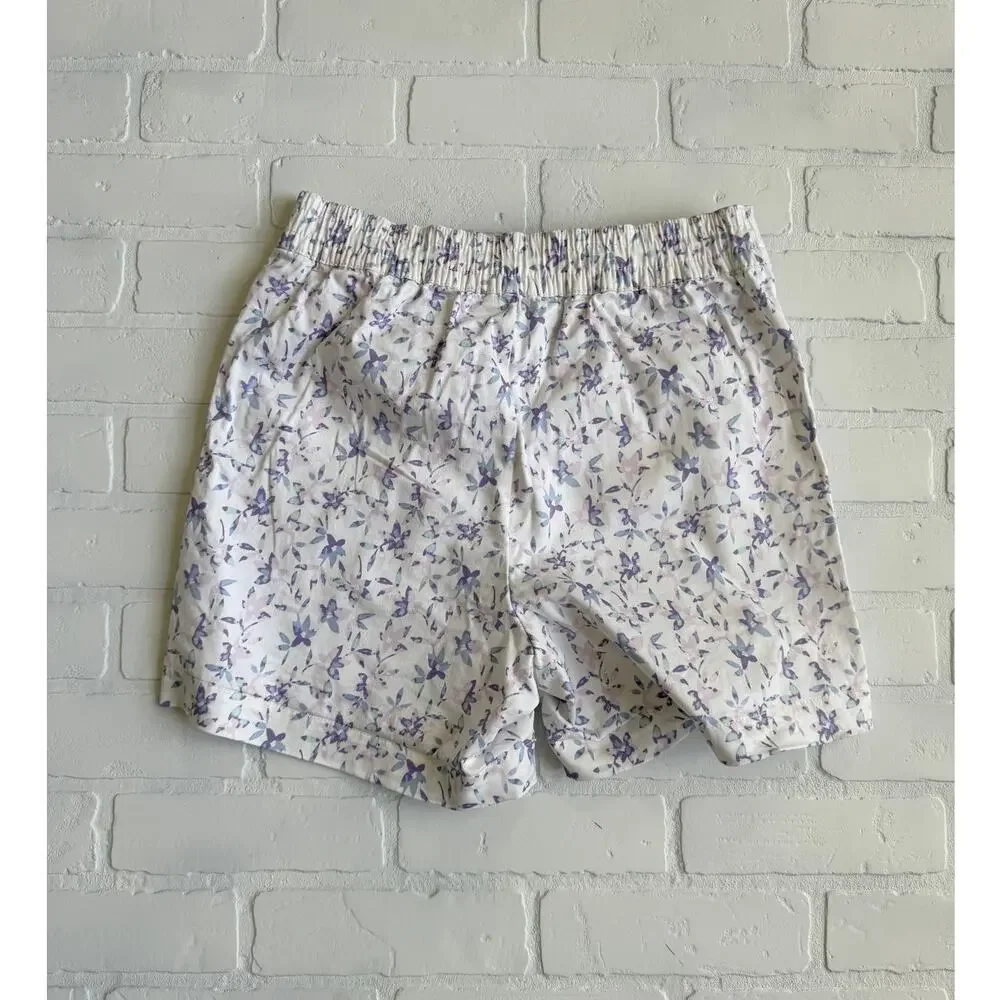 JACHS Girlfriend White Purple Floral Cotton Spandex Shorts Pockets sz Small